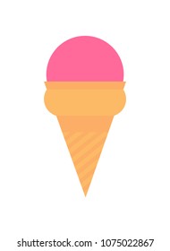 Ice cream in cone vector illustration isolated on white background. Cherry sweat dessert icon in flat style, refreshing treatment