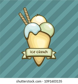 Ice cream cone vector illustration. Tasty summer dessert. Template for logo, label and icon.