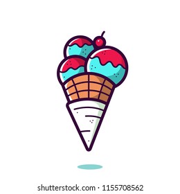 Ice cream cone vector illustration with cartoon and clean design style.