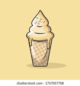 ice cream cone vector illustration, fresh ,elting cartoon sprinkle