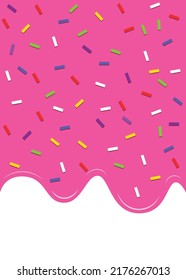 Ice Cream Cone Vector Illustration with Dripping Pink Glaze. Abstract Food Background. Sweet Seamless Pattern.