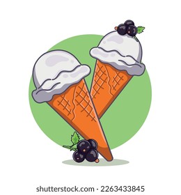 ice cream in a cone, vector illustration, ice cream with currant filling, icons for ice cream makers