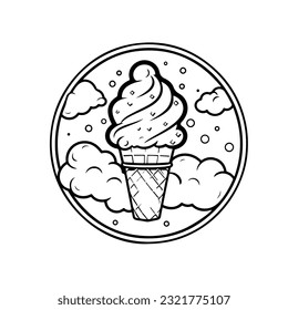 ice cream cone vector illustration. coloring page for adults