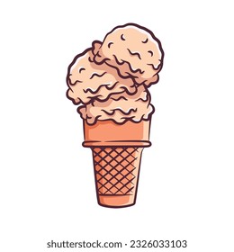 Ice crema vectorial ilustración con color. Delicioso helado colorido en cono de gofre
