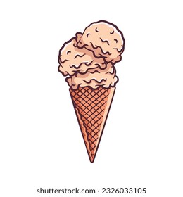 Ice cream cone vector illustration with color. Delicious colorful ice cream in waffle cone