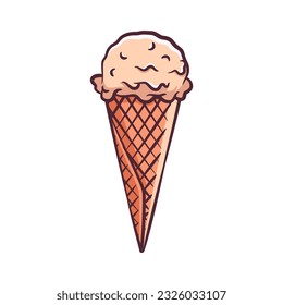 Ice cream cone vector illustration with color. Delicious colorful ice cream in waffle cone