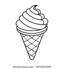 Ice cream cone vector illustration for coloring book. Hand drawn outline isolated sketch