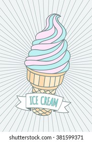 Ice Cream cone vector illustration. Ice Cream emblem