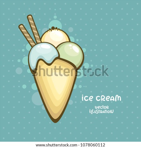 Ice cream cone vector illustration. Tasty summer dessert.