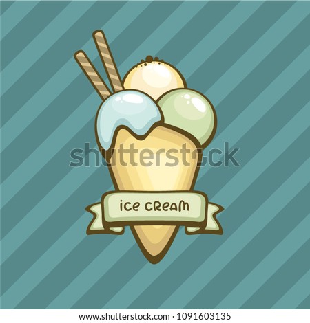 Ice cream cone vector illustration. Tasty summer dessert. Template for logo, label and icon.