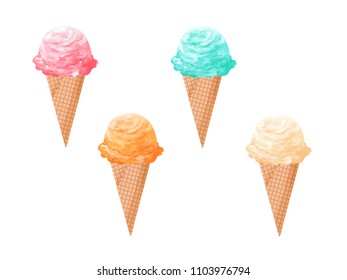 Ice cream cone vector isolated on white background.