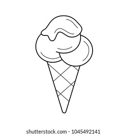 Icono de línea vectorial de cono de helado aislado en fondo blanco. Tres cucharas de helado en icono de línea de cono de waffle para infografía, sitio web o aplicación.