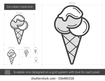Ice cream cone vector line icon isolated on white background. Ice cream cone line icon for infographic, website or app. Scalable icon designed on a grid system.