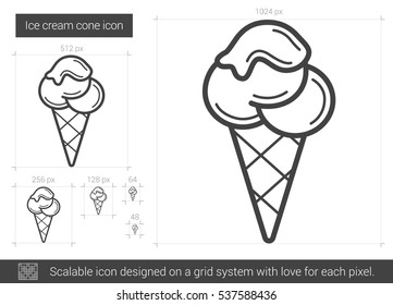 Icono vectorial de cono de helado aislado en fondo blanco. Icono de línea de helado para infografía, sitio web o aplicación. Icono escalable diseñado en un sistema de cuadrícula.