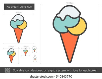 Ice cream cone vector line icon isolated on white background. Ice cream cone line icon for infographic, website or app. Scalable icon designed on a grid system.