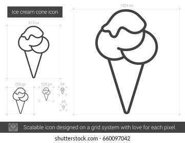 Icono de línea vectorial de cono de helado aislado en fondo blanco. Icono de línea de helado para infografía, sitio web o aplicación. Icono escalable diseñado en un sistema de cuadrícula.