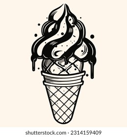 Vector de cono de crema de hielo para logotipo o icono, arte clip, dibujo Estilo moderno elegante Ilustración