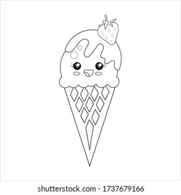 Ice Cream Cone vector on white background vector illustration. Very cute and tasty suit for logo, T-Shirts, book cover or coloring book.