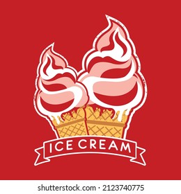 Ice cream cone vector on red background