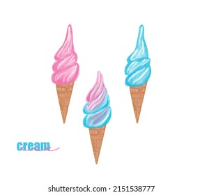 ice cream cone vector. pink and blue ice cream