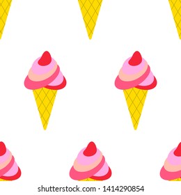 Ice cream cone cream vector seamless pattern