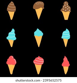 Ice cream cone vector set