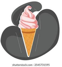 Vector de cono de helado. Sabores de helado de fresa.