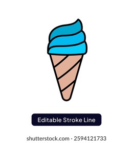 Ice Cream Cone Vector for Sweet Treat Lovers. Soft serve ice cream illustration, waffle cone dessert, summer refreshment concept. Glyph icon