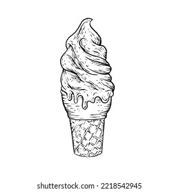 ice cream cone vintage hand drawing , logo element with traditional tattoo style
