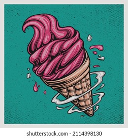 ice cream cone vintage llustration