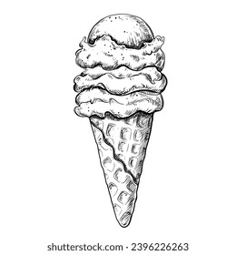 Ice cream cone vintage vector sketch illustration