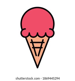 ice cream cone in the waffle celebration party, line and fill style vector illustration