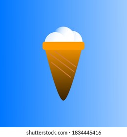 Ice cream cone in a waffle cup. Waffle cup with white ice cream. Sweet frozen food. Milk product. Shop window. Billboard. Poster. Template with place for text. Vector. Children's sweets. Background.