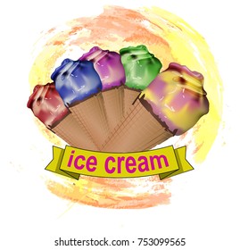 ice cream cone in waffle cone different colors