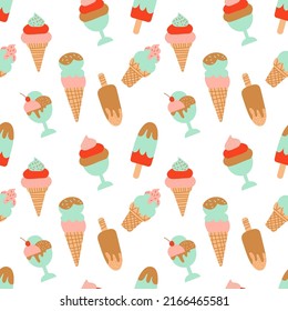 ice cream cone, waffle seamless pattern Creative vector on White background for fabric, textile stock illustration EPS