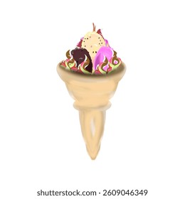 an ice cream with a cone without a background