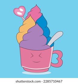  ice cream cone.cupcake with love.ice cream in a glass.ice cream cone.Bright ice cream in a cup. Cute cartoon vector illustration isolated on white