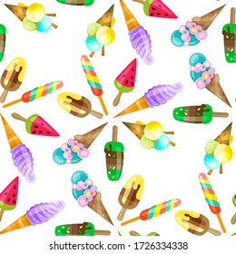 Fondo de los helados. Iconos planos. 