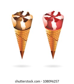 ice cream cones chocolate and cherry flavor