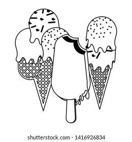 Ice cream cones and chocolate popsicle cartoon vector illustration graphic design