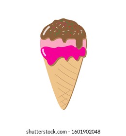 Ice cream in cones with chocolate topping and sprinkles. Ice cream cone concept.