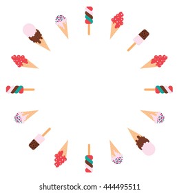 Ice cream cones circle. Ice cream icon. Vector illustration. Ice cream circle. 