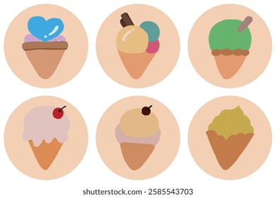 Ice Cream Cones Collection, Colorful Ice Cream Cones, Delicious Ice Cream Treats, Sweet Summer Indulgence, Whimsical Ice Cream Designs