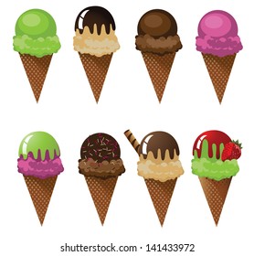 Ice cream cones. EPS 10 vector, grouped for easy editing. No open shapes or paths.