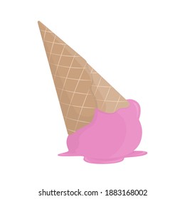 Ice cream cones fallen. ice cream cone dropped on floor. Isolated vector illustration on white.