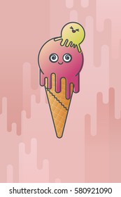 Ice cream cones in the form of a monster, made in flat style