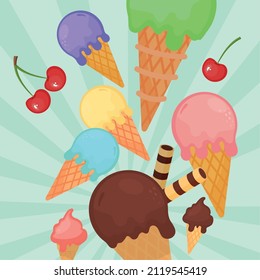 ice cream cones and fruits design