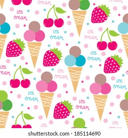 ice cream cones and fruits seamless pattern vector illustration