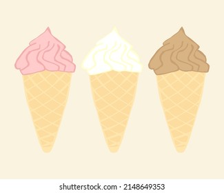 Ice cream cones - hand drawn vector illustration. Flat color design.