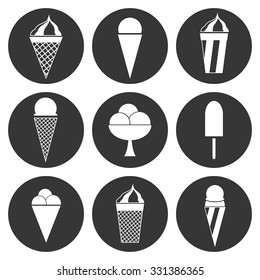 Ice cream and cones icons. Can be used for digital marketing, logos, design, illustrations.